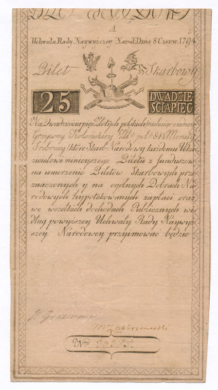Insurekcja Kościuszkowska. 25 złotych 1794 seria A
